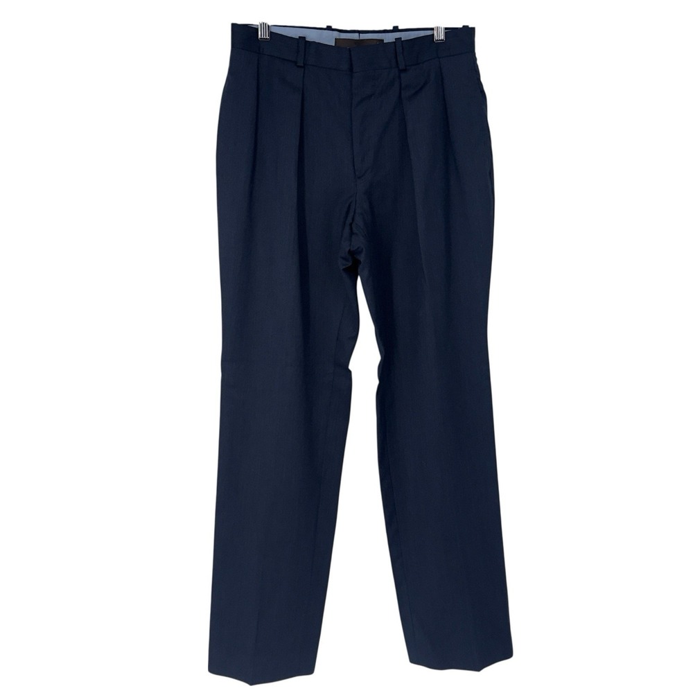 Corbin Mens Navy Blue Pleated Dress Pants Trousers Made in USA 31 x 33 Wool